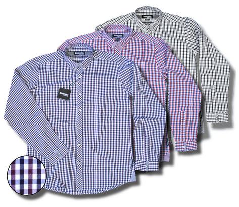 Lambretta Mod Retro Button Down Mixed Gingham Shirt Plum Red Sand Preview